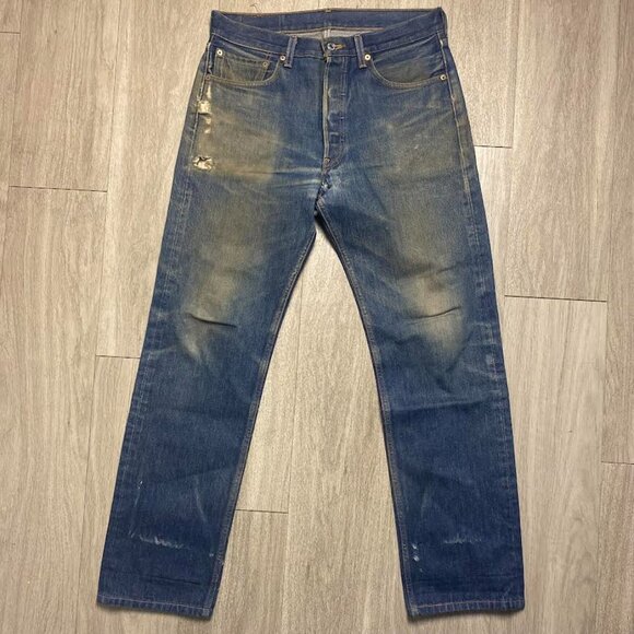 Men’s LEVI DENIM 501 STF Jeans 32x34 Straight Fit Distressed Vintage PRE OWNED - Picture 1 of 13